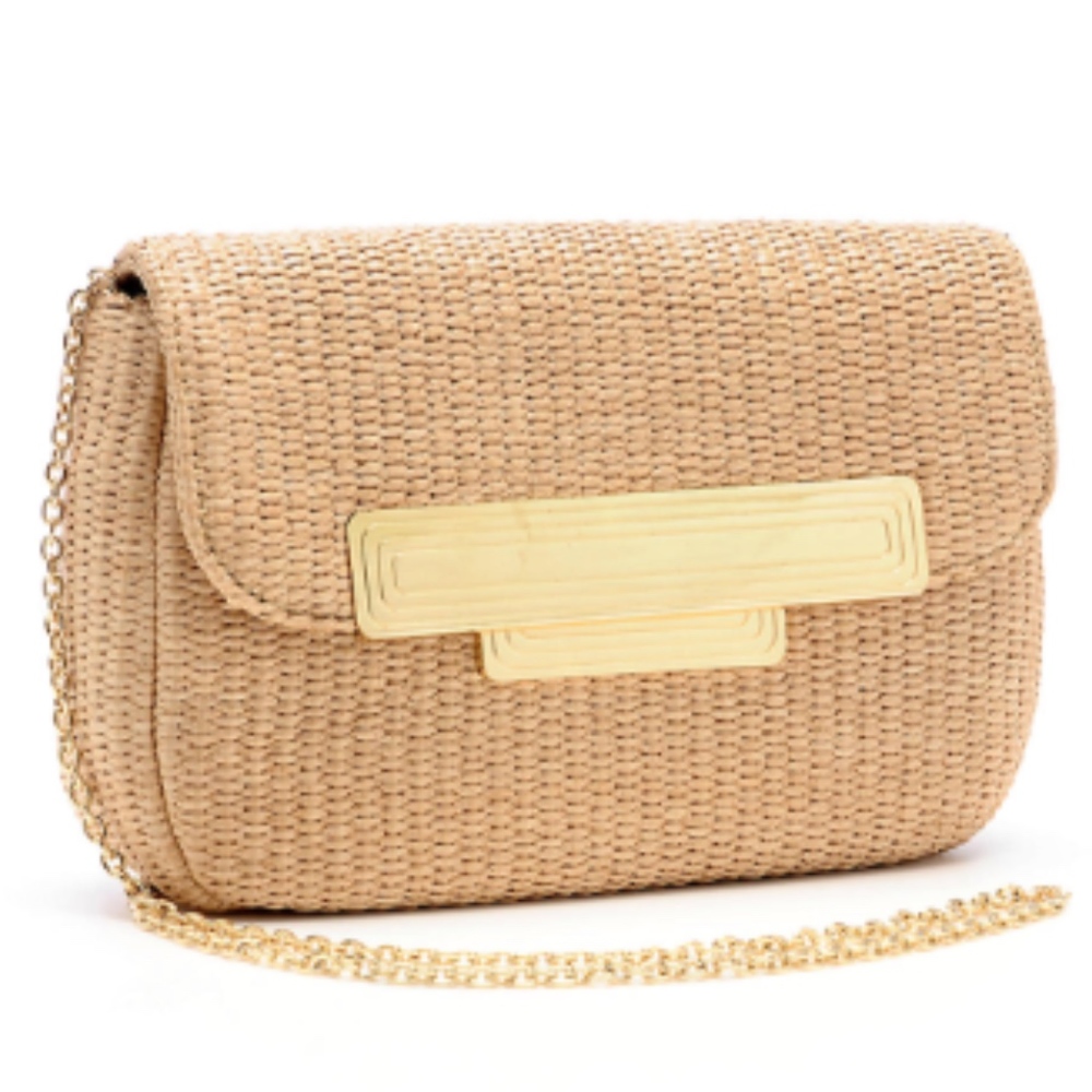 LAUREN MERKIN IRIS RAFFIA CLUTCH NATURAL